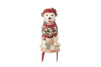 Christmas Dog Figurine Sled Dog on Sled Hand-Painted Resin Home Decor