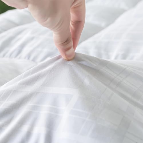 White Plaid 5in Duck Feather Mattress Topper with Cotton Cover - King