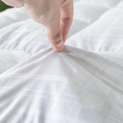 White Plaid 5in Duck Feather Mattress Topper with Cotton Cover - King