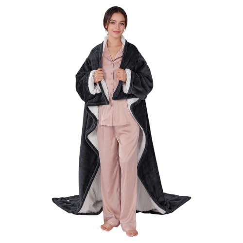 Wearable Heated Blanket with Foot Pocket - Grey 50x70 Inches