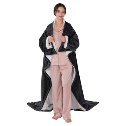 Wearable Heated Blanket with Foot Pocket - Grey 50x70 Inches