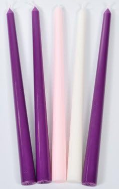 Vermont Christmas Company | Set of 5 Advent Candles - 10" Wax Taper Candles in Purple, Pink & White