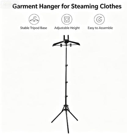 Clothes Steamer Stand with Hanger and Gloves - Adjustable Garment Rack