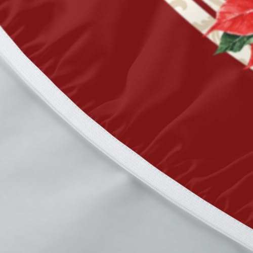 Christmas Round Fitted Tablecloth 43 Inch with Elastic Red Floral Design