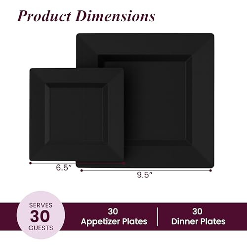 Black Square Disposable Plastic Party Plates - 60 Pack, Halloween Theme