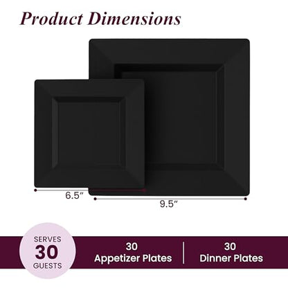 Black Square Disposable Plastic Party Plates - 60 Pack, Halloween Theme