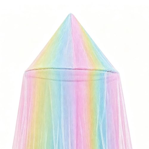 Girls Bed Canopy Rainbow Fly Netting - Breathable & Cute for Bedroom Decor
