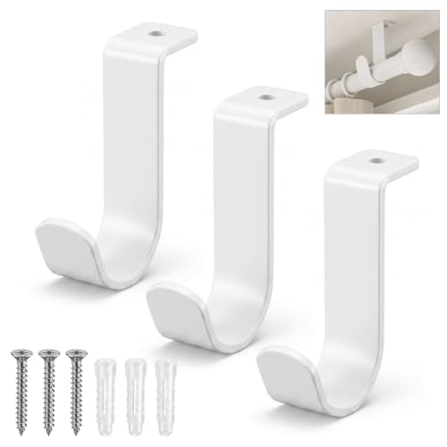 Ceiling Mount Curtain Rod Brackets 3 Pack for 5/8 to 1 Inch Rods - White