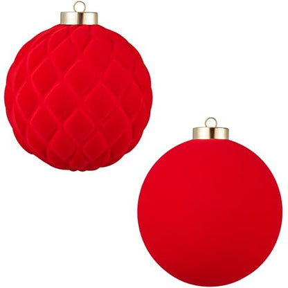 Red Velvet Christmas Ball Ornaments - 6 inch Shatterproof Holiday Decor Set (2pcs)