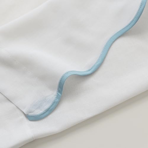Light Blue and White Scalloped Curtains 50W x 63L Set - Semi-Sheer Drapes for Bedroom & Living Room