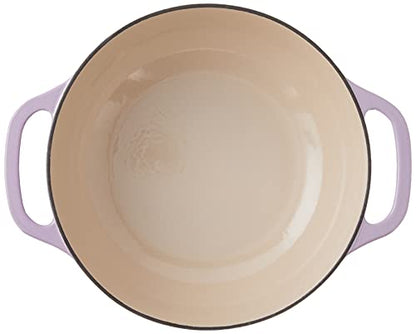 Lodge 6 Quart Enameled Cast Iron Dutch Oven with Lid – Dual Handles – Oven Safe up to 500° F or on Stovetop - Use to Marinate, Cook, Bake, Refrigerate and Serve – Lilac