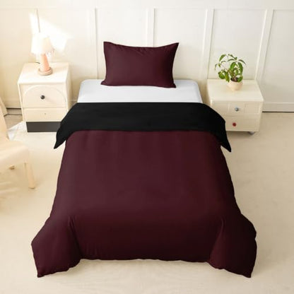 Toddler Duvet Cover Set Burgundy Microfiber Solid Color with Zipper - No Comforter