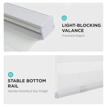 Joydeco Zebra Window Blinds - White, 27W x 64H, Upgraded Fabric, Cordless