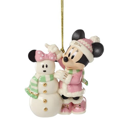 Minnie Mouse 2026 Snowman Ornament - Holiday Decor, Porcelain, Hand-Painted
