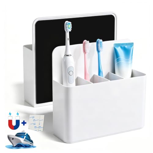 AgePlace White Magnetic Toothbrush Holder for Cruise Bathrooms - Wall Mount with Dividers