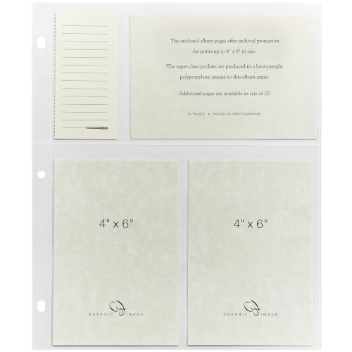 4x6 Photo Pocket Album Refill - 10 Clear Archival Pages for Graphic Image Album