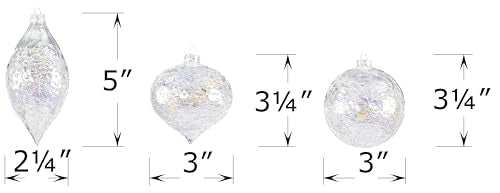 12 Assorted Iridescent Crackle Glass Christmas Ornaments Set - Tree Decorations