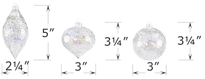 12 Assorted Iridescent Crackle Glass Christmas Ornaments Set - Tree Decorations