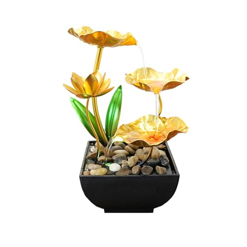 Gold Tabletop Water Fountain with LED Light - Zen Desktop Decor, Indoor Fountain for Office & Home
