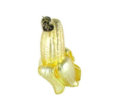 Peeled Banana Glass Blown Christmas Ornament - 4 Inches, Pack of 2