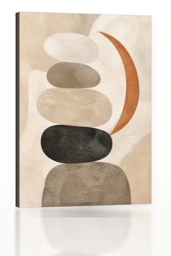 Neutral Abstract Canvas Wall Art - Stacked River Stone Shapes - 16x24 in - Variation USUC-002