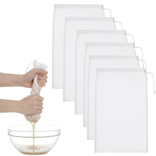 6 Pack Mesh Cheese Cloth Bags for Straining Nut Milk & Food Prep 12x8"