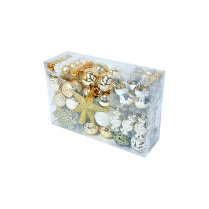 Shatterproof Christmas Ornaments Set - Red White Candy Cane Gold Variation, 130 Pieces