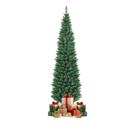 7FT Slim Pencil Artificial Christmas Tree - Unlit, PVC, Metal Stand
