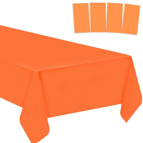 Orange Disposable Plastic Tablecloths 4 Pack Waterproof Party Cover 54 x 108 in