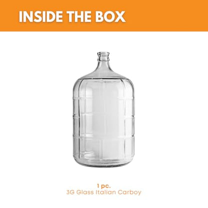 3 Gallon Clear Glass Italian Carboy - 30 mm Cork Neck Finish (CORK NOT INCLUDED)