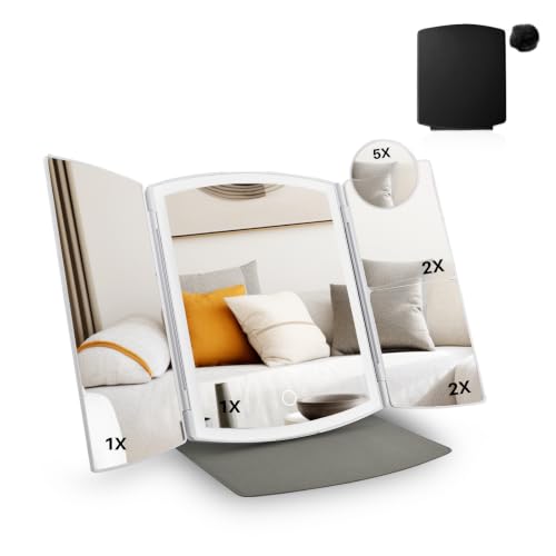 Makeup Mirror with Lights 2X/5X Magnification, Foldable Vanity Mirror - Jet Black