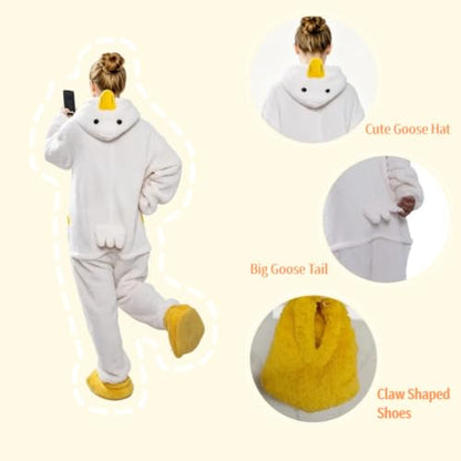 White Goose Hoodie Onesie for Kids - Cute Duck Animal Pajamas, Medium