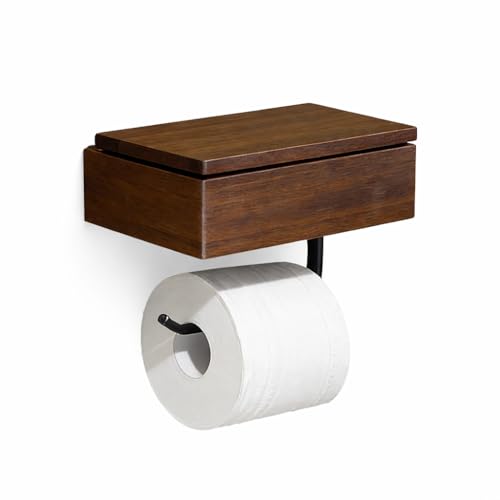 Acacia Wood Toilet Paper Holder with Hidden Storage Shelf