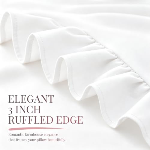 Homiest Ruffle Pillow Cases Set of 2 - White, 20x26 Inches, Microfiber