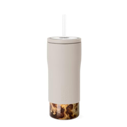 Simple Modern Glass Iced Coffee Cup with Straw Lid - 20oz Beige - Almond Birch Variation