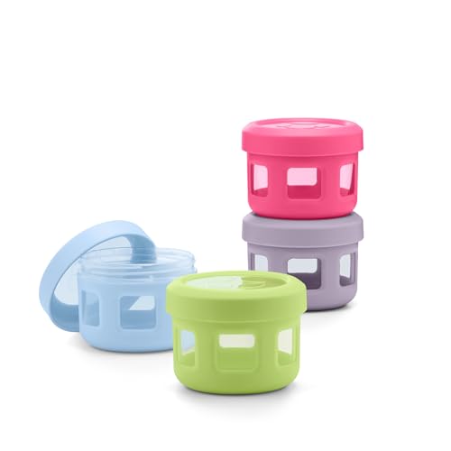 Ello Reusable Condiment Containers 4oz each with Screw-on Leak Proof Lid 4 Pack | Perfect for Salad Dressing Sauce Dips Lunchbox Picnic Travel Bento Box | BPA-Free | Dishwasher Safe | Fruit Cobbler