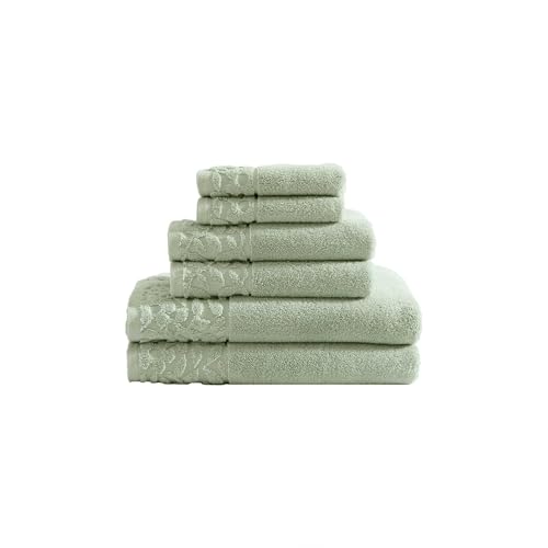 Laura Ashley - Bath Towels, Soft & Absorbent Cotton Towels, Fade Resistant & Low Linting, Ideal Dorm Essentials (Marilyn Green, 6-Piece)