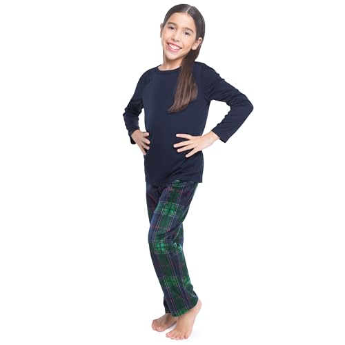 Fruit of the Loom Holiday Family Pajama Set Kids 8 Navy Green Plaid