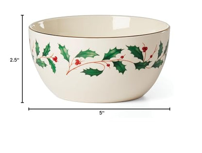 Lenox Holiday Porcelain Christmas Decorative Bowl Small - Holly & Gold Trim