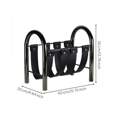 Magazine Storage Rack Holder with Metal Frame and Leather Straps for Study Living Room Office