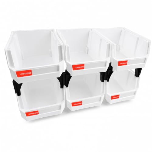 White Stackable Parts Bins - Heavy Duty Plastic Organizer 5x4x3 in (6 Pack)