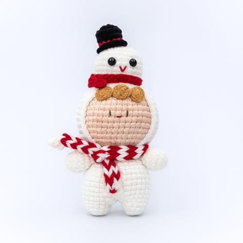 Snowman Christmas Crochet Doll - Handmade Holiday Knitted Plush Ornament