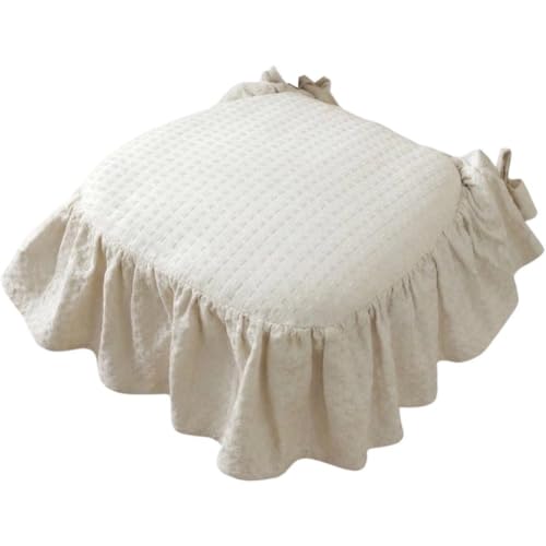 Beige Ruffle Chair Cushion Cover French Chair Pad Slipcover with Ties - Farmhouse Home Decor