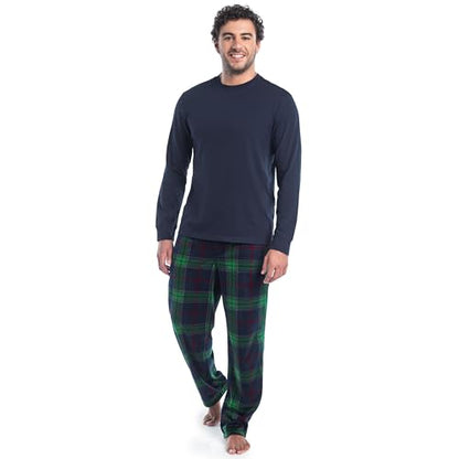 Fruit of the Loom Holiday Family Pajama Set Kids 8 Navy Green Plaid