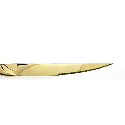 Heavy Duty Stainless Steel Steak Knives Set of 6 - Gold Mirror Finish, Sharp & Elegant
