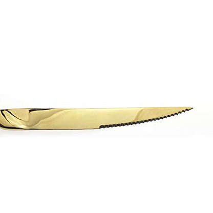 Heavy Duty Stainless Steel Steak Knives Set of 6 - Gold Mirror Finish, Sharp & Elegant
