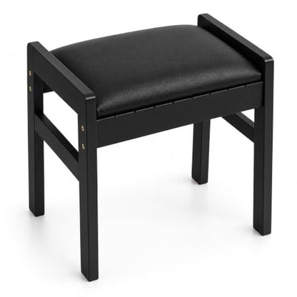 BAMBOOHOMIE Black Bamboo Foot Stool Ottoman with Removable Cushion & Handles