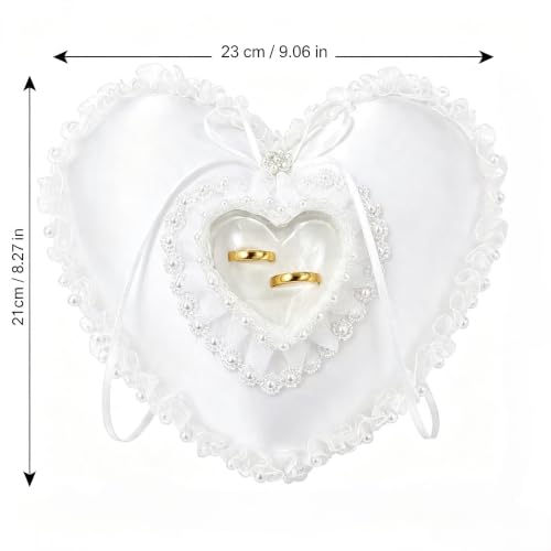 Heart Shaped Wedding Ring Bearer Pillow with Pearl Lace Decoration