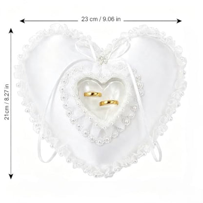 Heart Shaped Wedding Ring Bearer Pillow with Pearl Lace Decoration