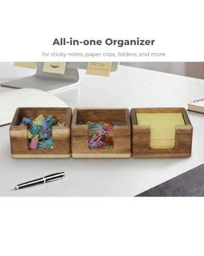 Acacia Wood Sticky Note Holder Desk Organizer for 3x3 Inch Notes